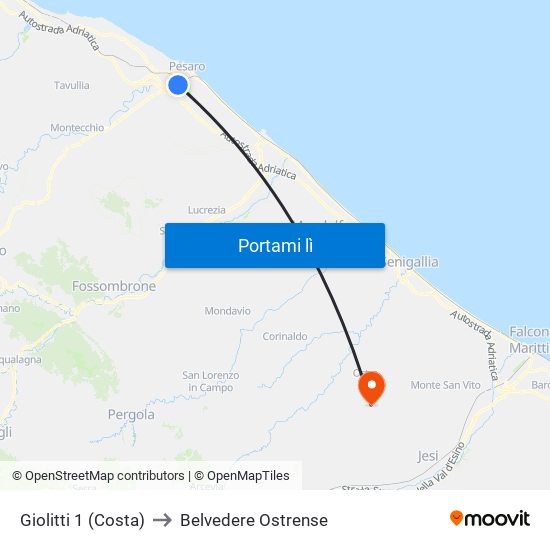 Giolitti 1 (Costa) to Belvedere Ostrense map