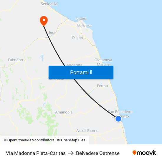 Via Madonna  Pieta'-Caritas to Belvedere Ostrense map