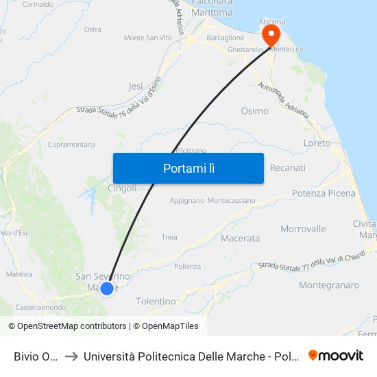 Bivio Ospedale to Università Politecnica Delle Marche - Polo ""Alfredo Trifogli"" Monte Dago map