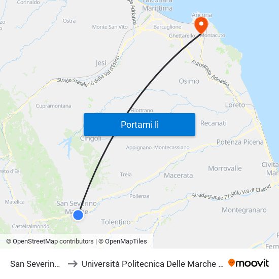 San Severino - Stazione F.S. to Università Politecnica Delle Marche - Polo ""Alfredo Trifogli"" Monte Dago map