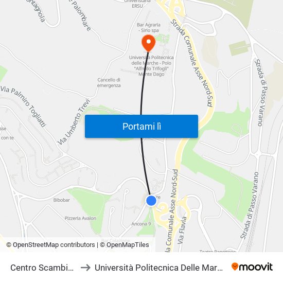 Centro Scambiatore Brecce Bianche to Università Politecnica Delle Marche - Polo ""Alfredo Trifogli"" Monte Dago map