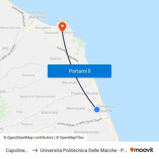 Capolinea Via Roma to Università Politecnica Delle Marche - Polo ""Alfredo Trifogli"" Monte Dago map