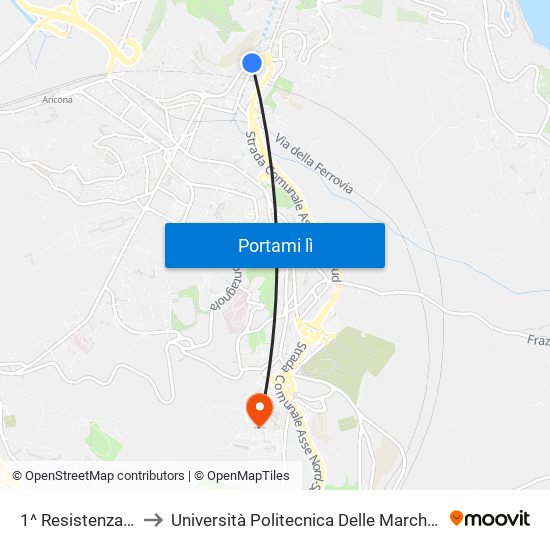 1^ Resistenza - Vigili Del Fuoco to Università Politecnica Delle Marche - Polo ""Alfredo Trifogli"" Monte Dago map