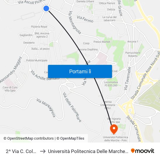 2^ Via C. Colombo - Ex Crass to Università Politecnica Delle Marche - Polo ""Alfredo Trifogli"" Monte Dago map