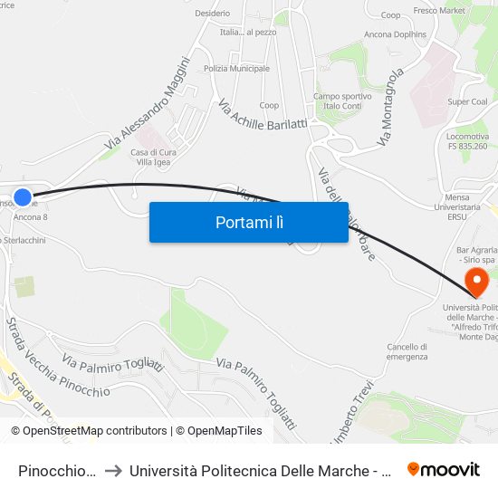 Pinocchio (Farmacia) to Università Politecnica Delle Marche - Polo ""Alfredo Trifogli"" Monte Dago map