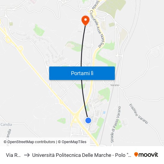 Via Ruggeri to Università Politecnica Delle Marche - Polo ""Alfredo Trifogli"" Monte Dago map