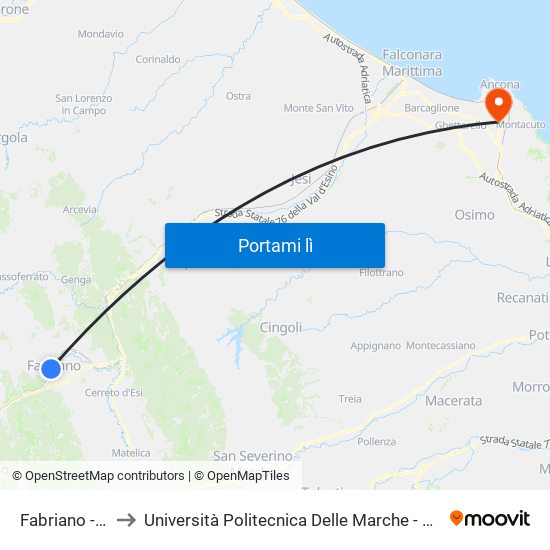 Fabriano - Via Serafini to Università Politecnica Delle Marche - Polo ""Alfredo Trifogli"" Monte Dago map