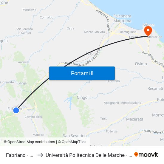 Fabriano  - P.Le Matteotti to Università Politecnica Delle Marche - Polo ""Alfredo Trifogli"" Monte Dago map