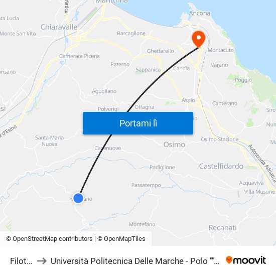 Filottrano to Università Politecnica Delle Marche - Polo ""Alfredo Trifogli"" Monte Dago map