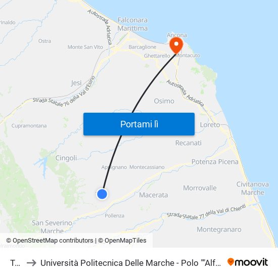 Treia to Università Politecnica Delle Marche - Polo ""Alfredo Trifogli"" Monte Dago map