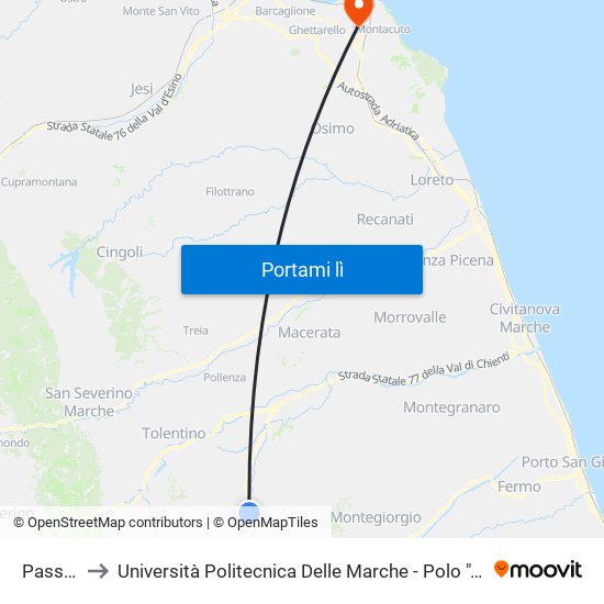 Passo Ripe to Università Politecnica Delle Marche - Polo ""Alfredo Trifogli"" Monte Dago map