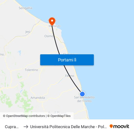 Cupramarittima to Università Politecnica Delle Marche - Polo ""Alfredo Trifogli"" Monte Dago map