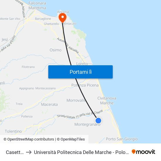 Casette D'Ete to Università Politecnica Delle Marche - Polo ""Alfredo Trifogli"" Monte Dago map