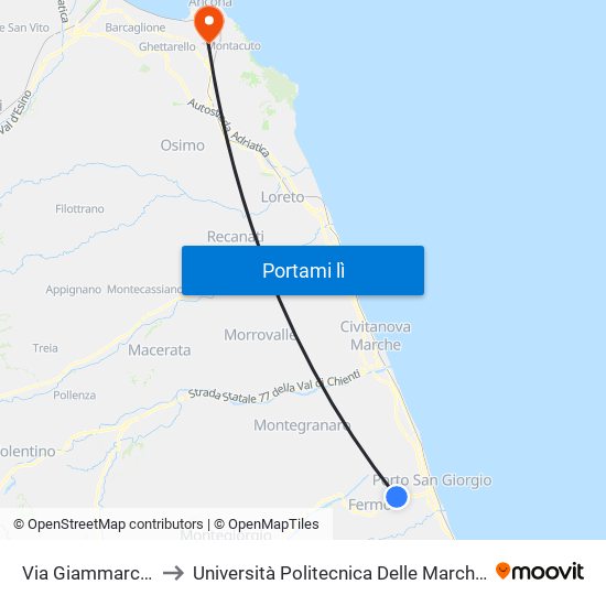 Via Giammarco Incr Via Abruzzo to Università Politecnica Delle Marche - Polo ""Alfredo Trifogli"" Monte Dago map