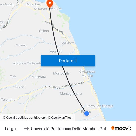 Largo Calzecchi to Università Politecnica Delle Marche - Polo ""Alfredo Trifogli"" Monte Dago map