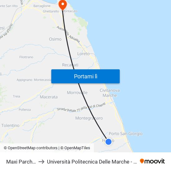 Maxi Parcheggio Basso to Università Politecnica Delle Marche - Polo ""Alfredo Trifogli"" Monte Dago map