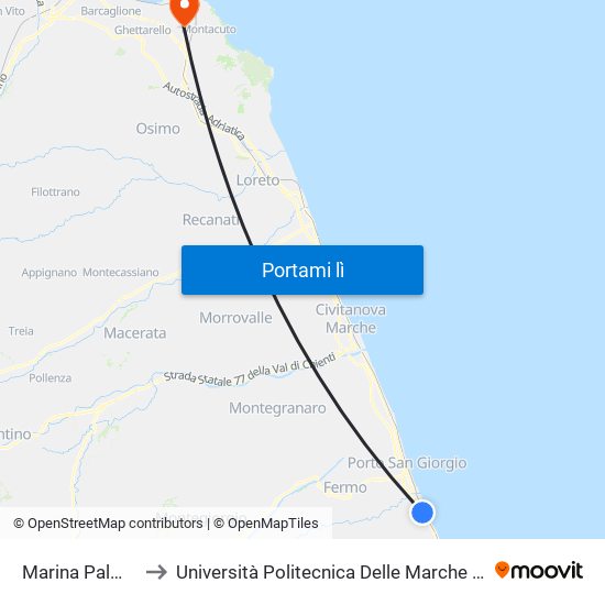 Marina Palmense Gelateria to Università Politecnica Delle Marche - Polo ""Alfredo Trifogli"" Monte Dago map