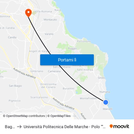 Bagni 18 to Università Politecnica Delle Marche - Polo ""Alfredo Trifogli"" Monte Dago map