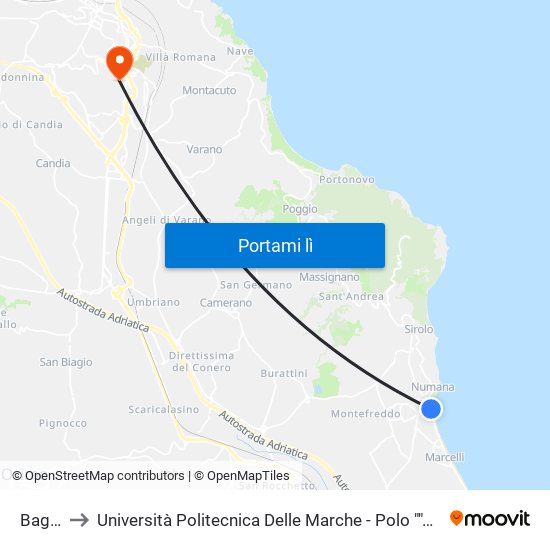 Bagni 13 to Università Politecnica Delle Marche - Polo ""Alfredo Trifogli"" Monte Dago map