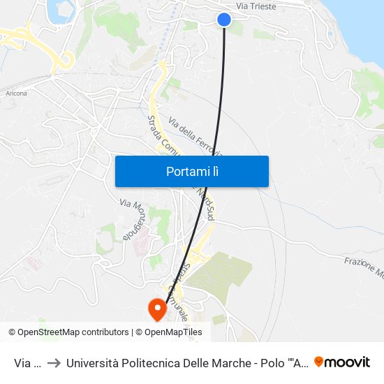 Via Rodi to Università Politecnica Delle Marche - Polo ""Alfredo Trifogli"" Monte Dago map