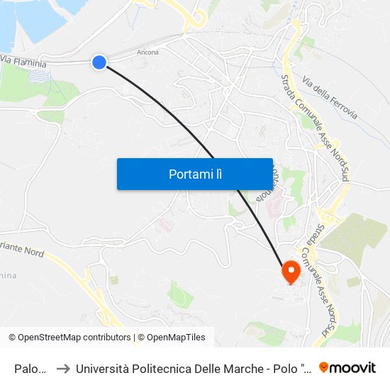 Palombella to Università Politecnica Delle Marche - Polo ""Alfredo Trifogli"" Monte Dago map