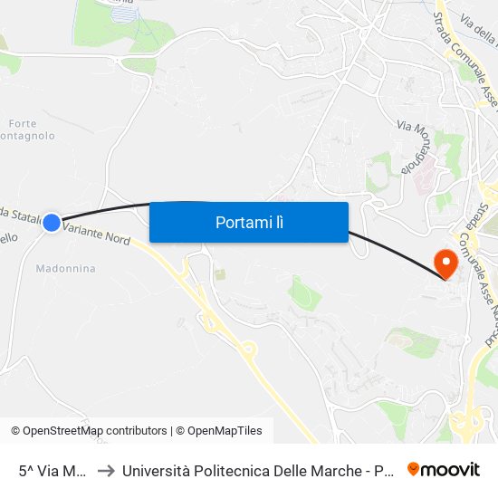 5^ Via Madonnetta to Università Politecnica Delle Marche - Polo ""Alfredo Trifogli"" Monte Dago map