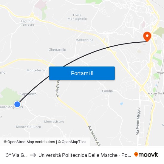 3^ Via Gallignano to Università Politecnica Delle Marche - Polo ""Alfredo Trifogli"" Monte Dago map