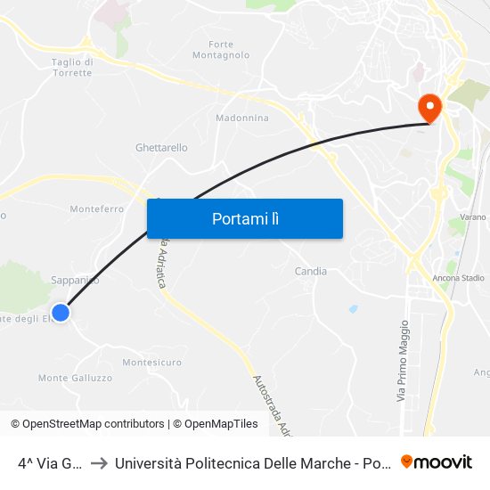 4^ Via Gallignano to Università Politecnica Delle Marche - Polo ""Alfredo Trifogli"" Monte Dago map