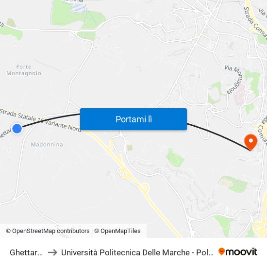 Ghettarello (Rai) to Università Politecnica Delle Marche - Polo ""Alfredo Trifogli"" Monte Dago map