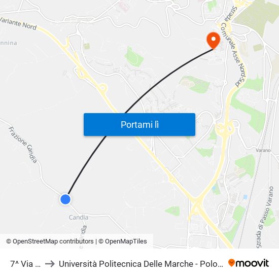 7^ Via Candia to Università Politecnica Delle Marche - Polo ""Alfredo Trifogli"" Monte Dago map