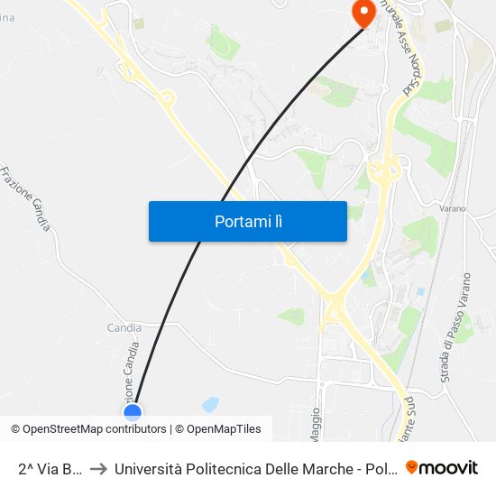 2^ Via Bolignano to Università Politecnica Delle Marche - Polo ""Alfredo Trifogli"" Monte Dago map