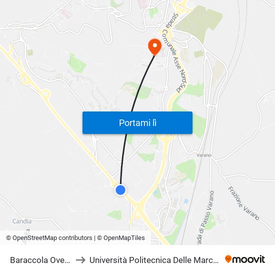 Viale 1° Maggio - Rotatoria to Università Politecnica Delle Marche - Polo ""Alfredo Trifogli"" Monte Dago map