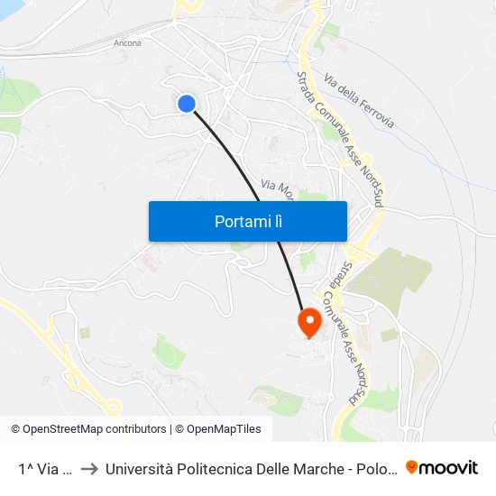 1^ Via Pesaro to Università Politecnica Delle Marche - Polo ""Alfredo Trifogli"" Monte Dago map