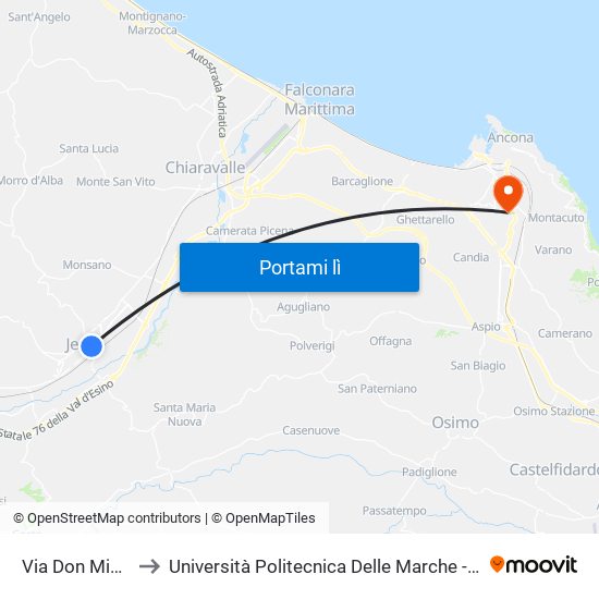 Via Don Minzoni - Renault to Università Politecnica Delle Marche - Polo ""Alfredo Trifogli"" Monte Dago map