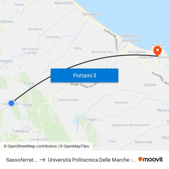 Sassoferrato (Consorzio) to Università Politecnica Delle Marche - Polo ""Alfredo Trifogli"" Monte Dago map