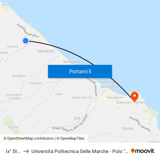 Ix° Strada 1 to Università Politecnica Delle Marche - Polo ""Alfredo Trifogli"" Monte Dago map