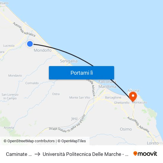 Caminate 11 (Centro) to Università Politecnica Delle Marche - Polo ""Alfredo Trifogli"" Monte Dago map