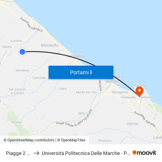 Piagge 2 (Municipio) to Università Politecnica Delle Marche - Polo ""Alfredo Trifogli"" Monte Dago map