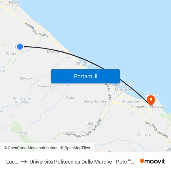 Lucrezia to Università Politecnica Delle Marche - Polo ""Alfredo Trifogli"" Monte Dago map