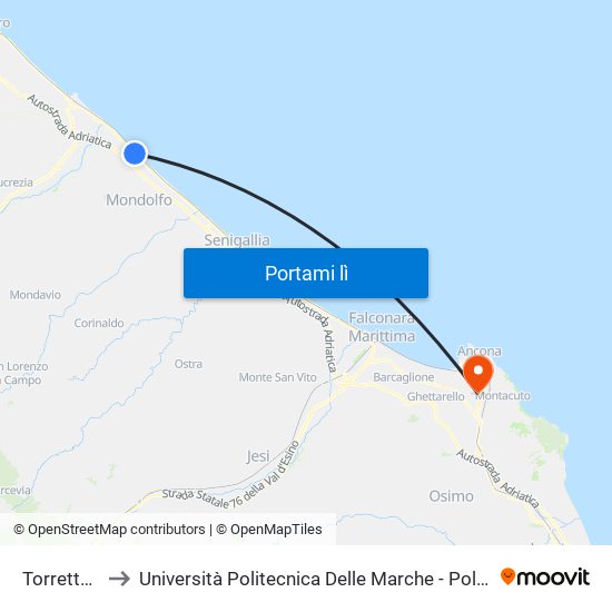 Torrette Di Fano to Università Politecnica Delle Marche - Polo ""Alfredo Trifogli"" Monte Dago map