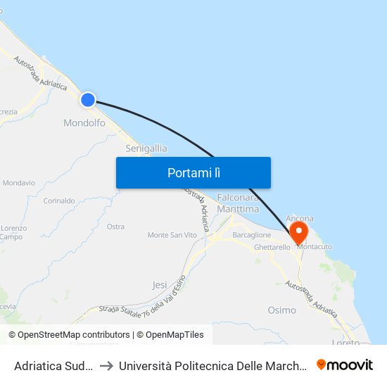 Adriatica Sud 9 (Ponte Sasso) to Università Politecnica Delle Marche - Polo ""Alfredo Trifogli"" Monte Dago map