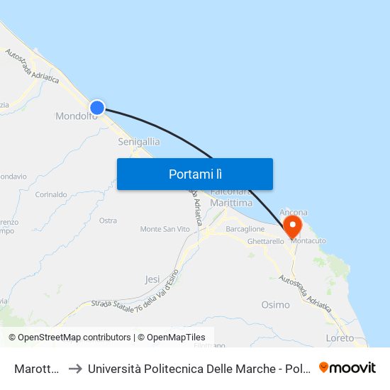 Marotta (Ff.Ss.) to Università Politecnica Delle Marche - Polo ""Alfredo Trifogli"" Monte Dago map