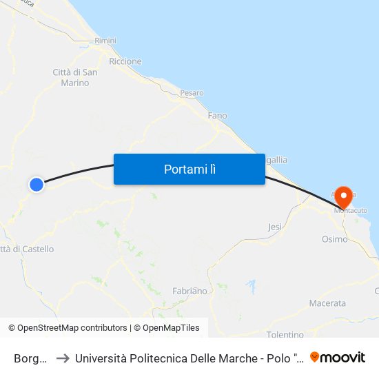 Borgo Pace to Università Politecnica Delle Marche - Polo ""Alfredo Trifogli"" Monte Dago map