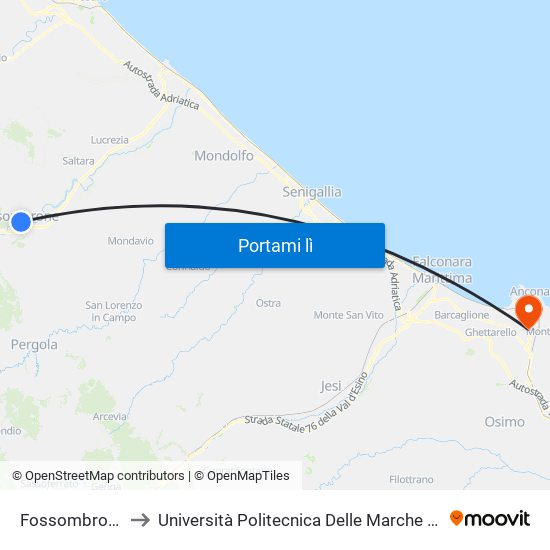 Fossombrone (Le Mosse) to Università Politecnica Delle Marche - Polo ""Alfredo Trifogli"" Monte Dago map