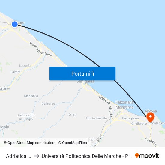 Adriatica Redipuglia to Università Politecnica Delle Marche - Polo ""Alfredo Trifogli"" Monte Dago map