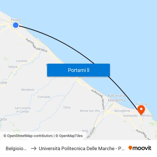 Belgioioso Menotti to Università Politecnica Delle Marche - Polo ""Alfredo Trifogli"" Monte Dago map