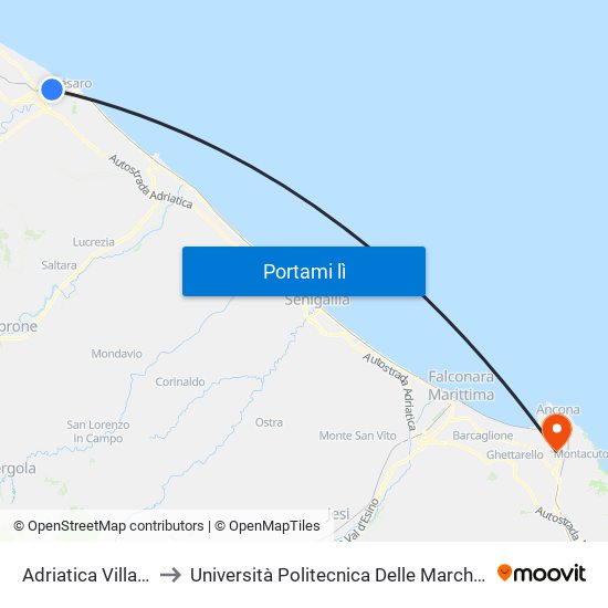 Adriatica Villa Caprile (Stallo C) to Università Politecnica Delle Marche - Polo ""Alfredo Trifogli"" Monte Dago map