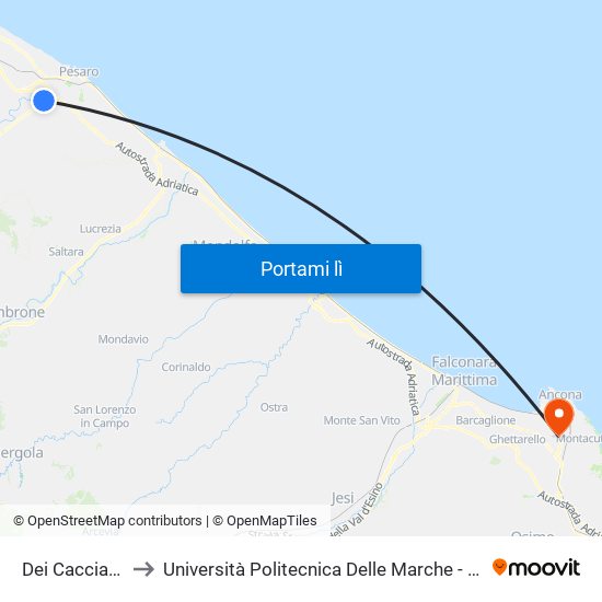 Dei Cacciatori Canonici to Università Politecnica Delle Marche - Polo ""Alfredo Trifogli"" Monte Dago map