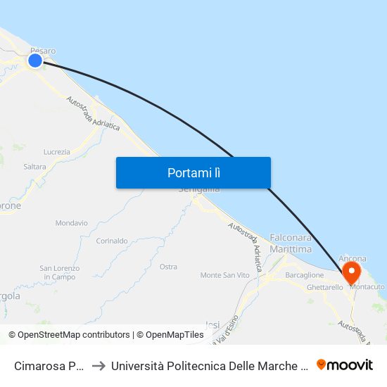 Cimarosa Parco Miralfiore to Università Politecnica Delle Marche - Polo ""Alfredo Trifogli"" Monte Dago map