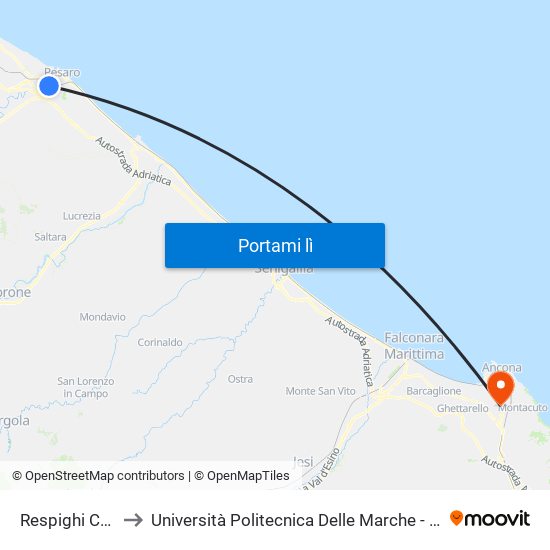 Respighi Campo Scuola to Università Politecnica Delle Marche - Polo ""Alfredo Trifogli"" Monte Dago map